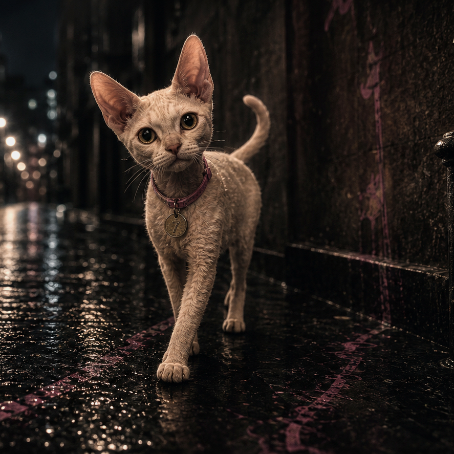 A close rainy alley portrait of STRAY #07
